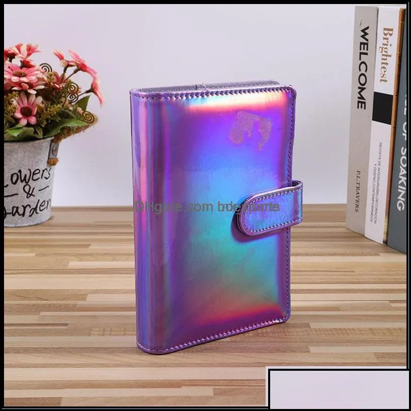 Notepads Notes Office School Supplies Business Industrial Holographic A5 A6 Pu Leather Notebook Binder Refillable 6 Rings Er Loose Leaf