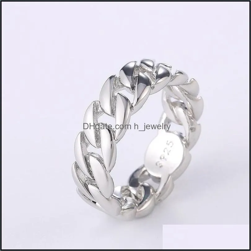 2021 Fashion Curban Link Chain Style Unsex Band Rings Personality Silver Gold Two Tones s925 Finger Ring For Men Women