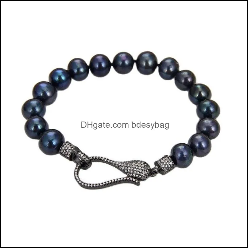 Gliederkette Armbänder Schmuck Link 8 9-10 mm schwarze Keshi Runde Perle Armbandlink Drop Lieferung 2021 Dh1Bu