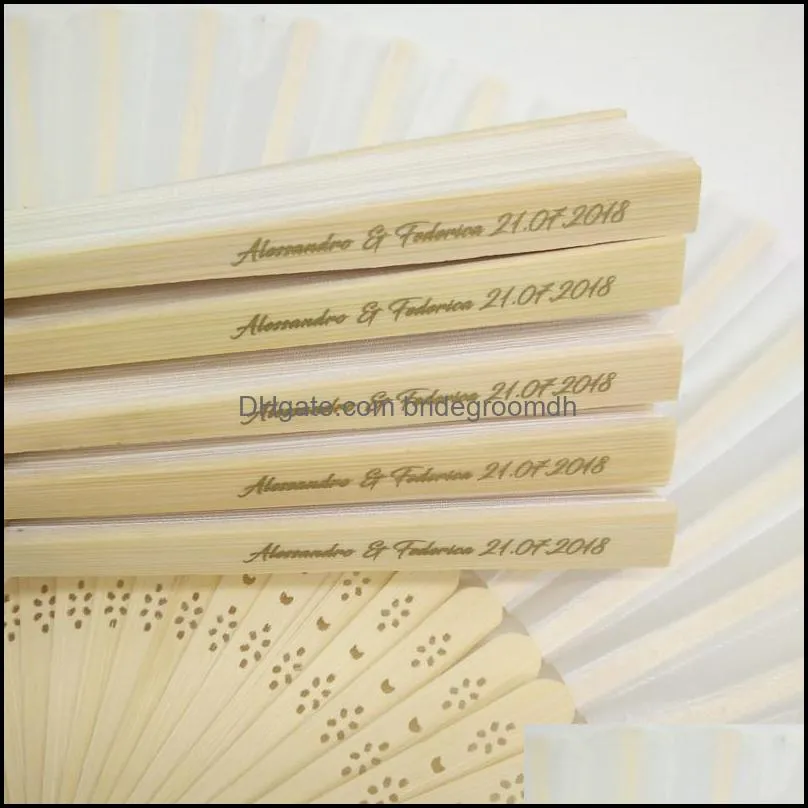 Auviderin 100pcs Ivory Wedding Folding Fan in Gift Box Personalized Logo with Organza Bag