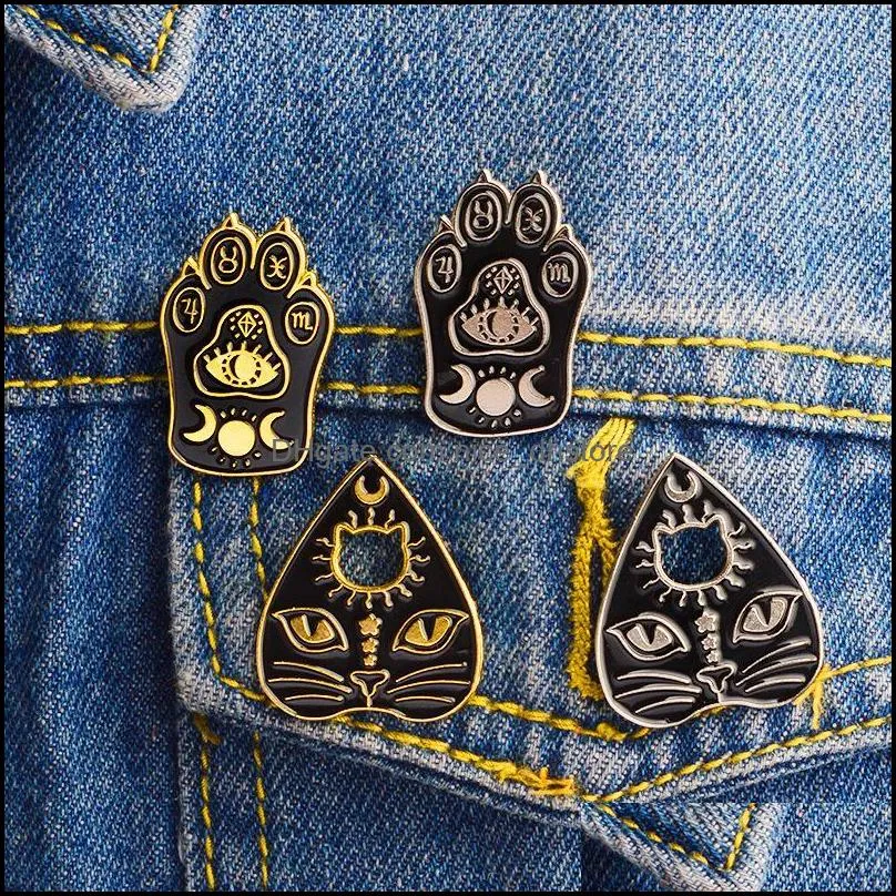 witchcat black cat paw star moon eye witch craft magic course enamel pins gold silver brooch badge denim coat jewelry gifts