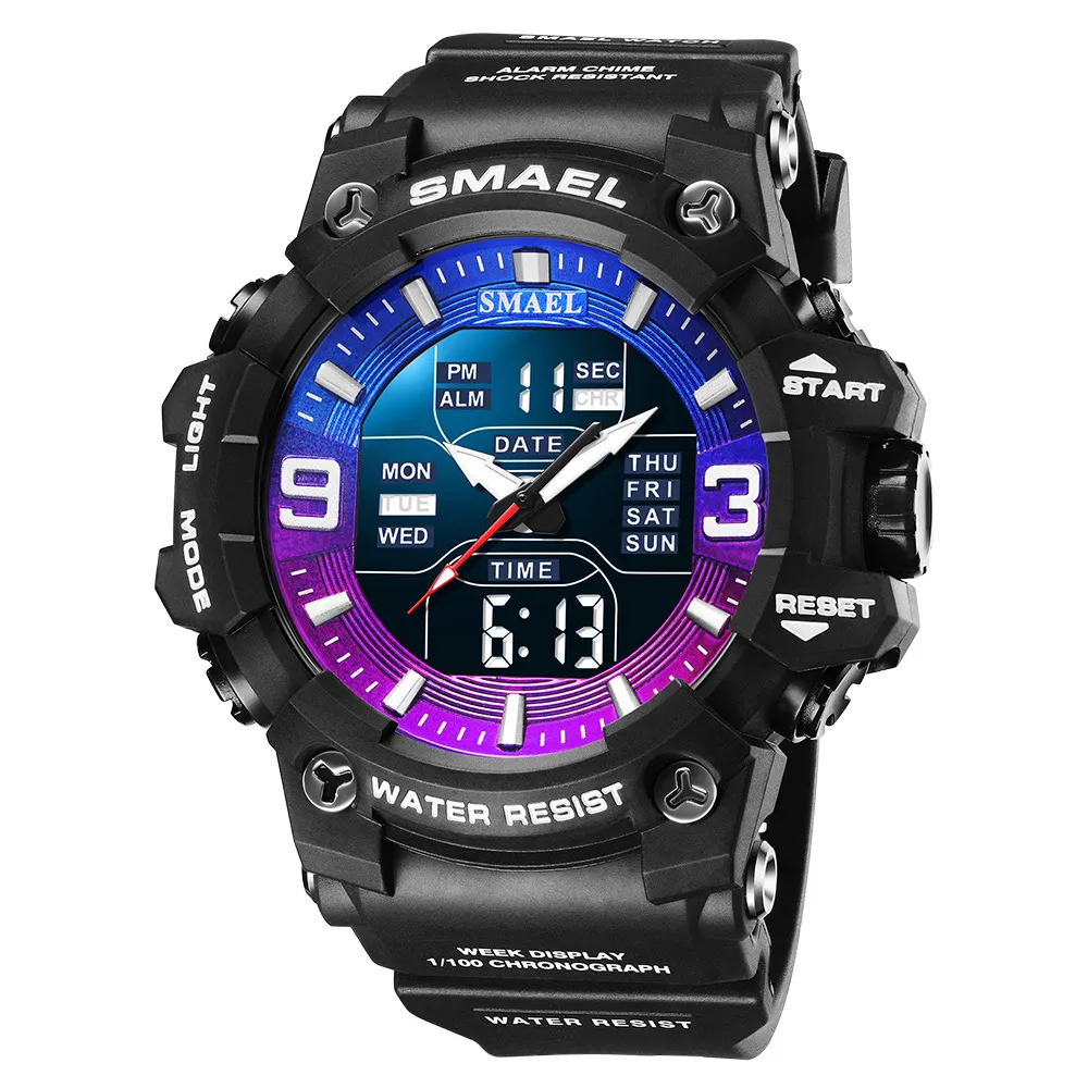 Smael 2022 gr￤ns￶verskridande Ny vattent￤t sport Watch Men's Multi-Functional Luminous Cool Electronic Watch Gift A8