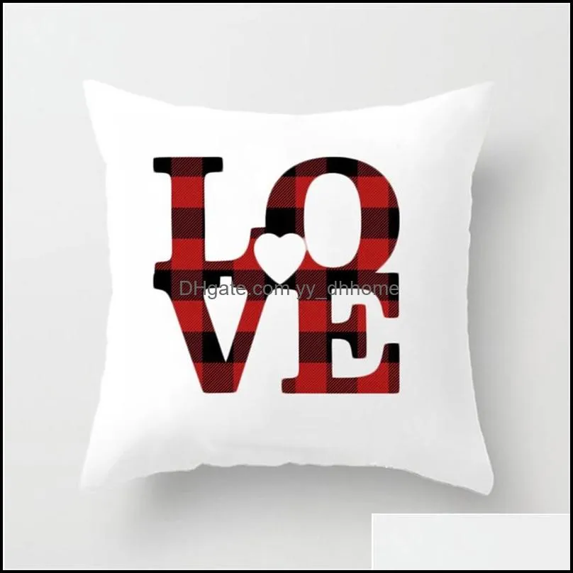 Love Heart Pillowcase Valentine Day Velvet Squares White Cushion Cover Red Printing Letter Graphical Pillow Slip DIY 4 2dn L2