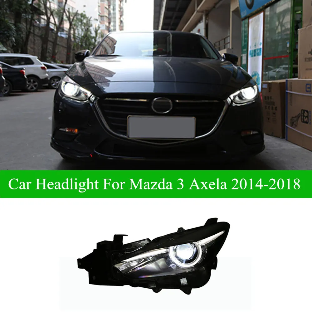 ضوء الرأس ل Mazda 3 Axela LED Assytrice Running Heading Assembly 2014-2018 إشارة الدوران الديناميكي لعدسة العدسة المزدوجة مصباح التلقائي