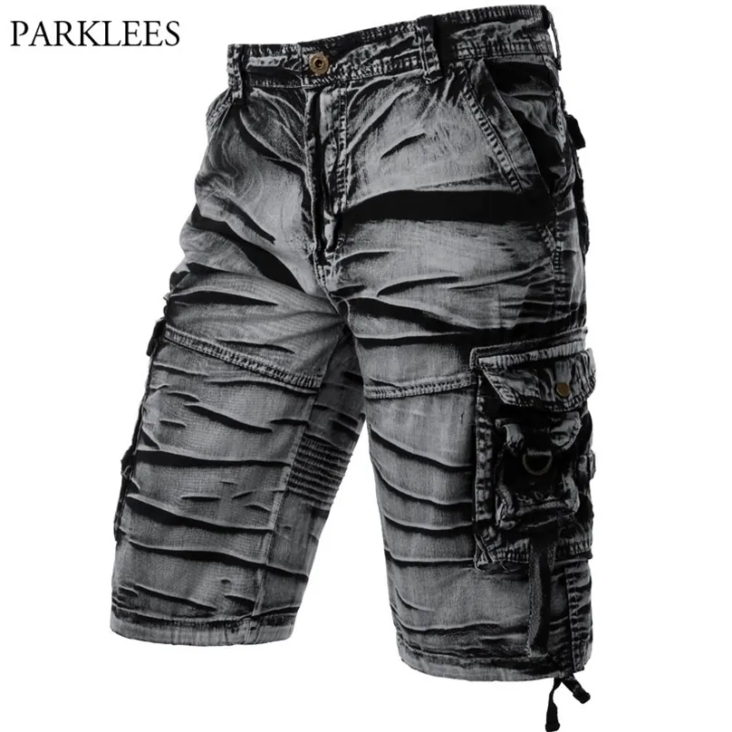 Gris Camo Cargo Shorts hommes coton hommes pantalons courts confortable Bermuda Masculina coupe décontractée multi-poches Pantalon Corto Hombre 220318