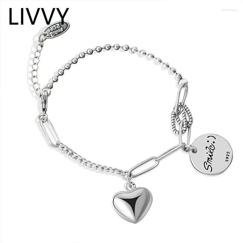 Link Chain Livvy Fashion Smile Letter Round Tag Love Heart Pendant Armband för kvinnor Thai Original handgjorda utsökta smycken gåvor inte22