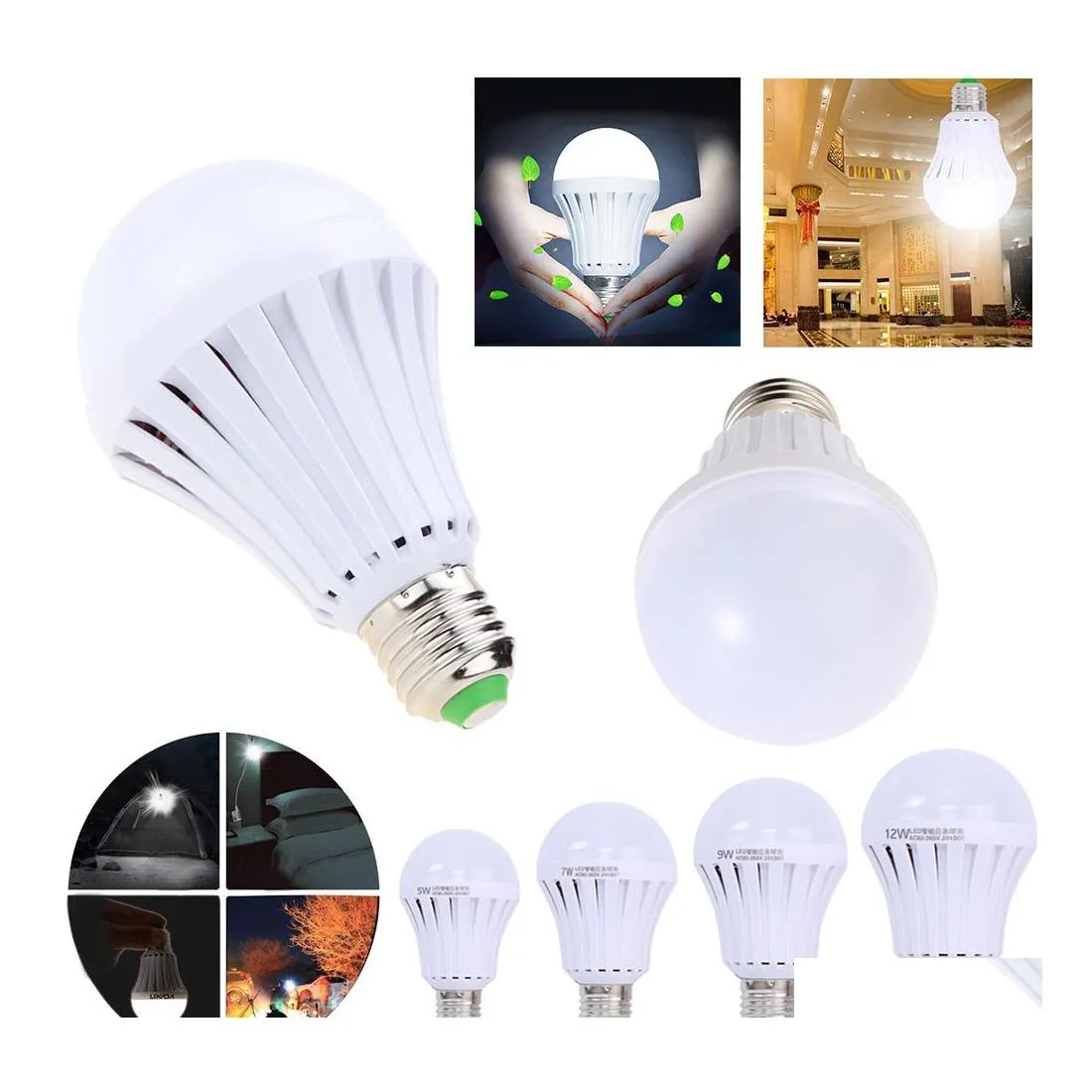 Ampoules LED E27 Bbs Lampe d'urgence 5W 7W 9W 12W Contrôle manuel/Matic Lumière à 180 degrés Les vendeurs de rue utilisent 35 heures de travail Drop Deliver Dhjav