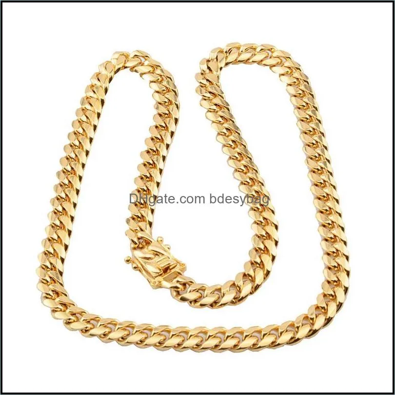 8mm/10mm/12mm/14mm 316L Stainless Steel Jewelry High Polished  Cuban Link Necklace Men Punk Curb Chain Butterfly Clasp