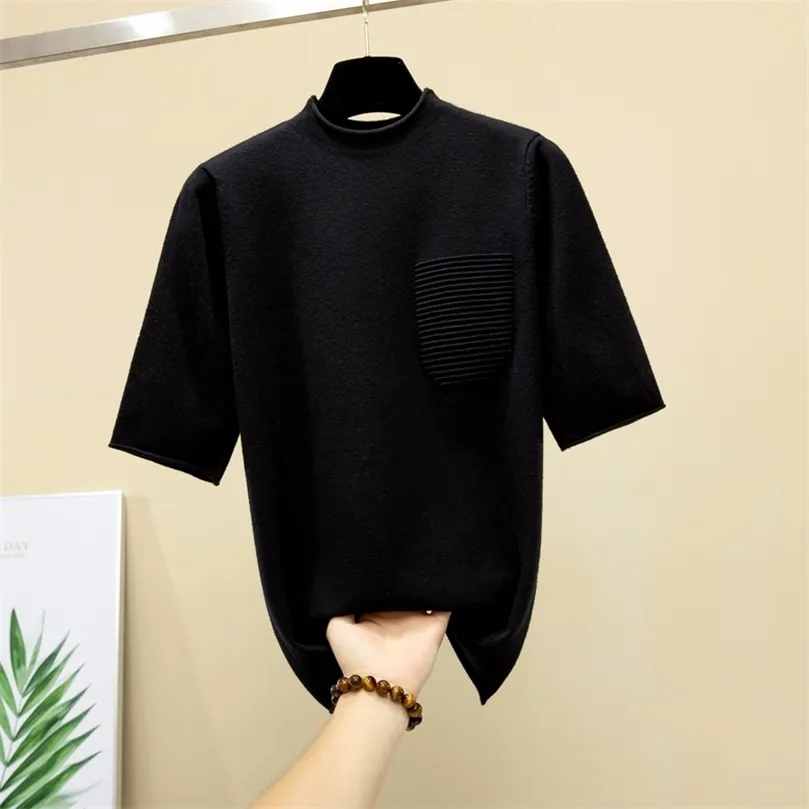 Half sleeve tops women knitted sweater half turtleneck korean modis pullover all match spring and summer arrival 201203