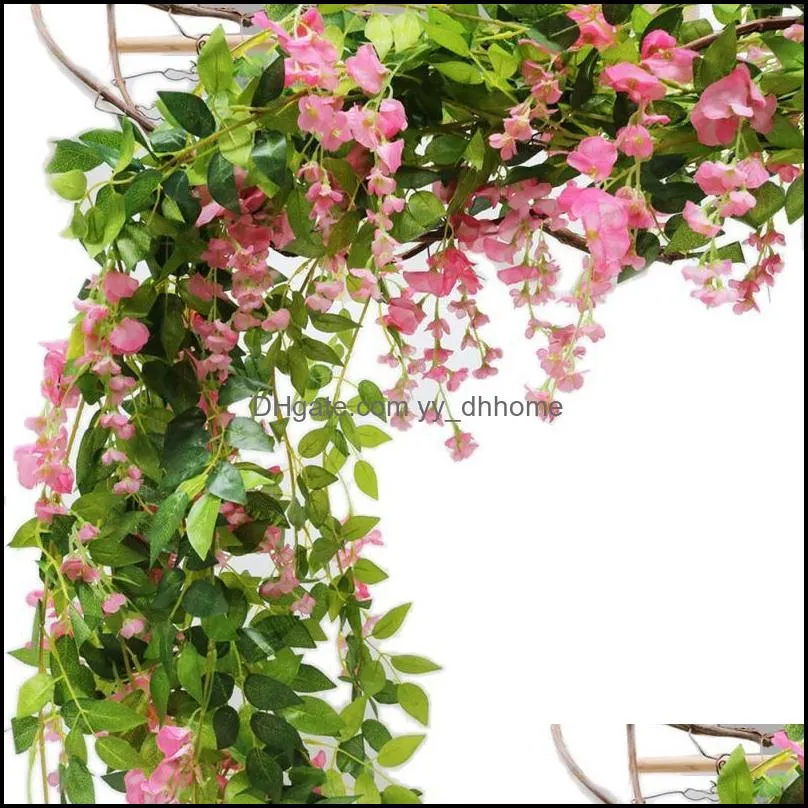 Decorative Flowers & Wreaths Wisteria Artificial String Hanging 2M Vine Garland Wedding Arch Decoration Fake Plants Foliage Rattan Ivy