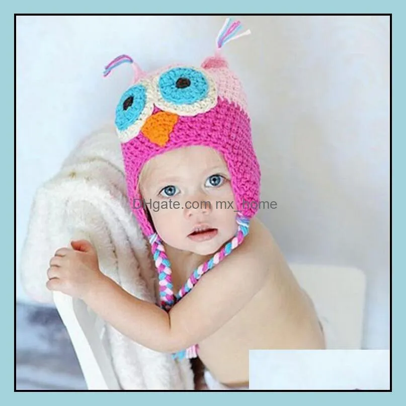 50pc Toddler Owl Ear Flap Crochet Hat Children Handmade Crochet OWL Beanie Hat Handmade OWL Beanie Kids Hand Knitted Hat