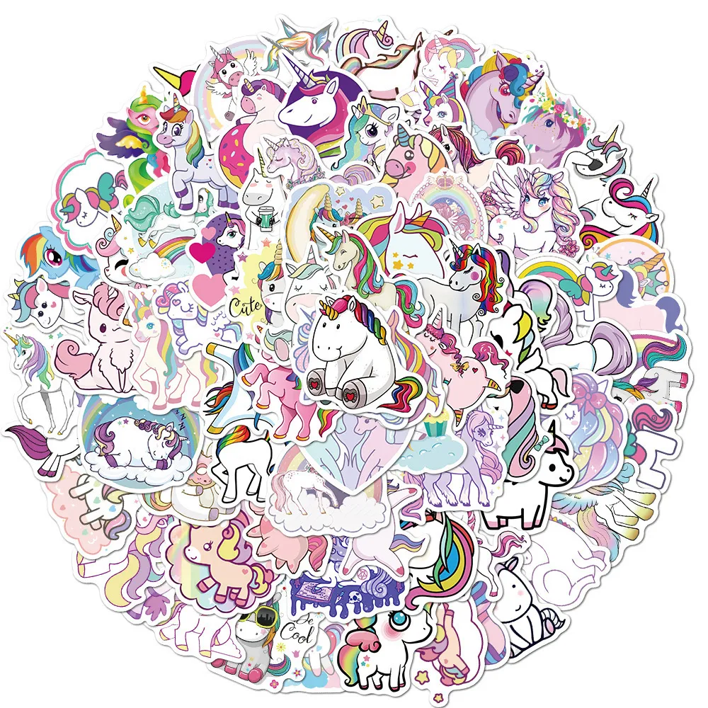 New Sexy 100Pcs Unicorn Color Cute Cartoon Graffiti Sticker Girl Laptop Guitar Luggage Phone Cup Diary DIY Classic Kids Toy Sticker Decal