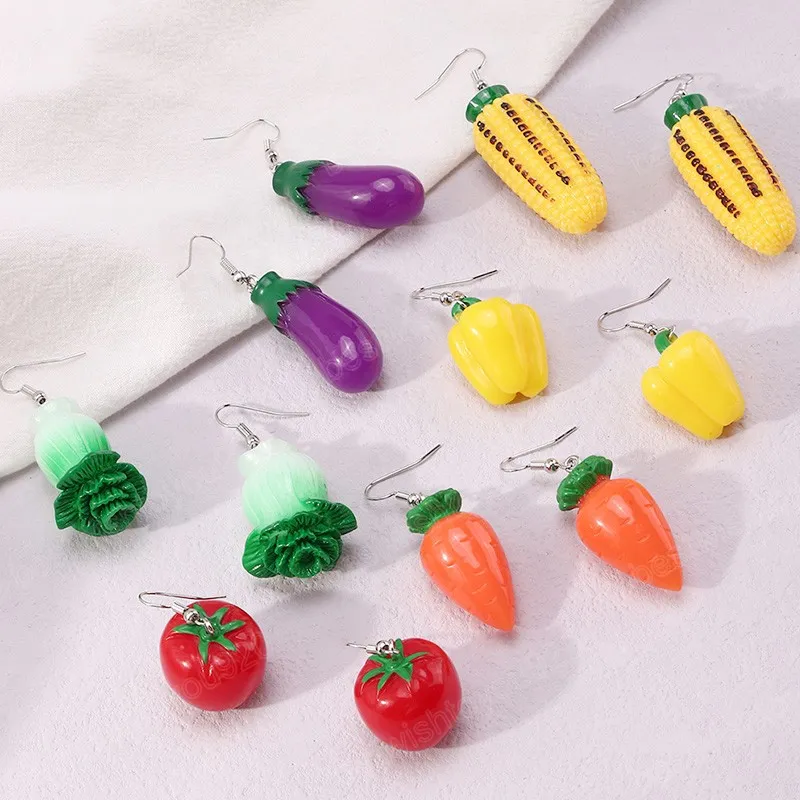 Pendientes de gota de vegetales simulados a la moda para mujeres y niñas, divertidos pendientes colgantes de zanahoria y tomate, regalos de joyería para fiestas femeninas