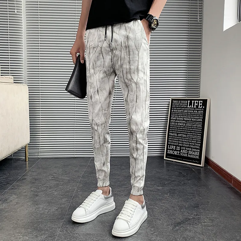 Korean Summer Men Casual Pants Slim Fit Fashion Ankle Length Harem All Match Streetwear s Joggers White 201112