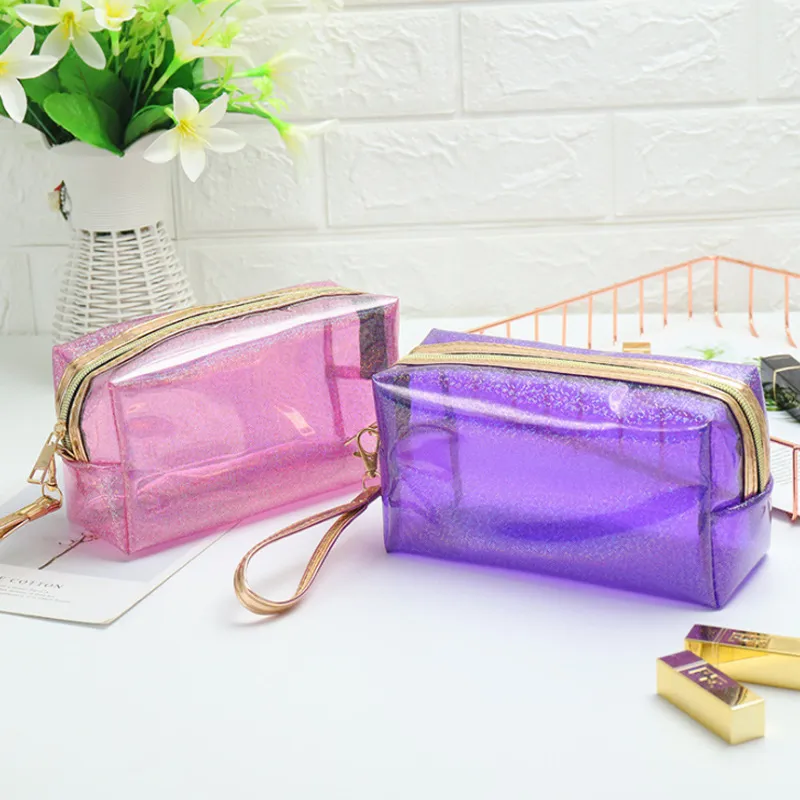 PVC Laser Waterproof Transparent Cosmetic Bags Zipper Travel Makeup Organizer DH8