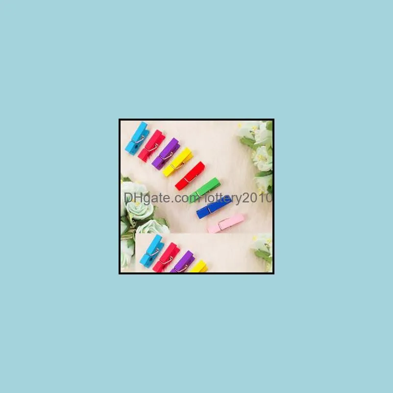Mini Spring Clips Clothespins Beautiful Design 35mm Colorful Wooden Craft Pegs For Hanging Clothes Paper Photo Message Cards