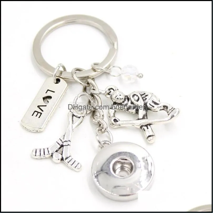 New Arrival DIY Interchangeable 18mm Snap Jewelry Ice Hockey Key Chain Handbag Charm Snap Keychain Key Ring Jewelry for Men Women