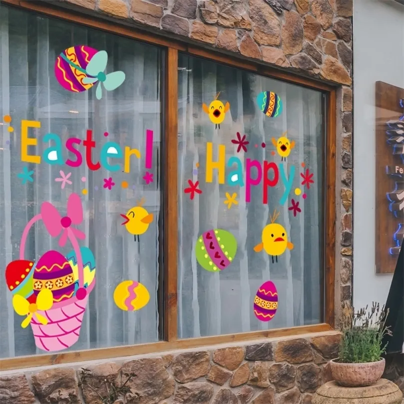 Happy Easter Window Stickers Rabbit Eggs Chick Window Wall Sticker