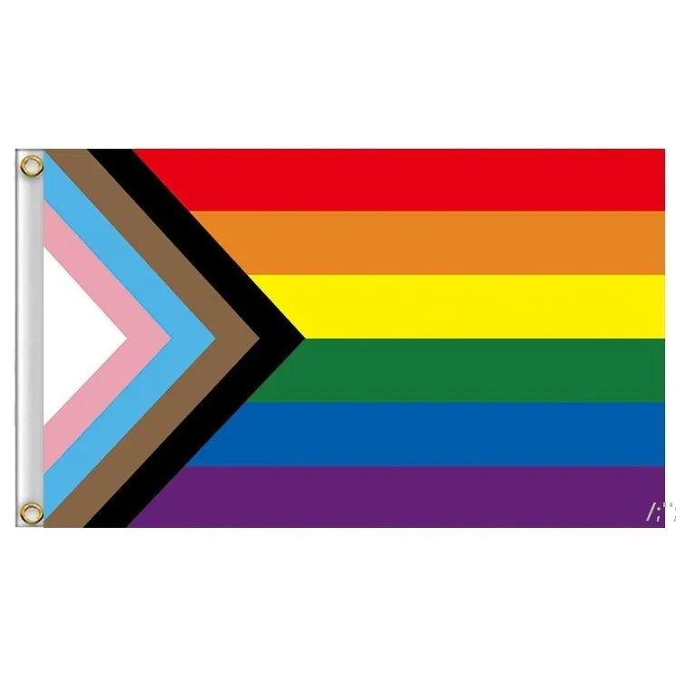 3x5 FTS LGBT All Inclusive Gay Rainbow Progress Pride Flag PHOCHESALE dubbel sömnad 90x150cm JLA13512