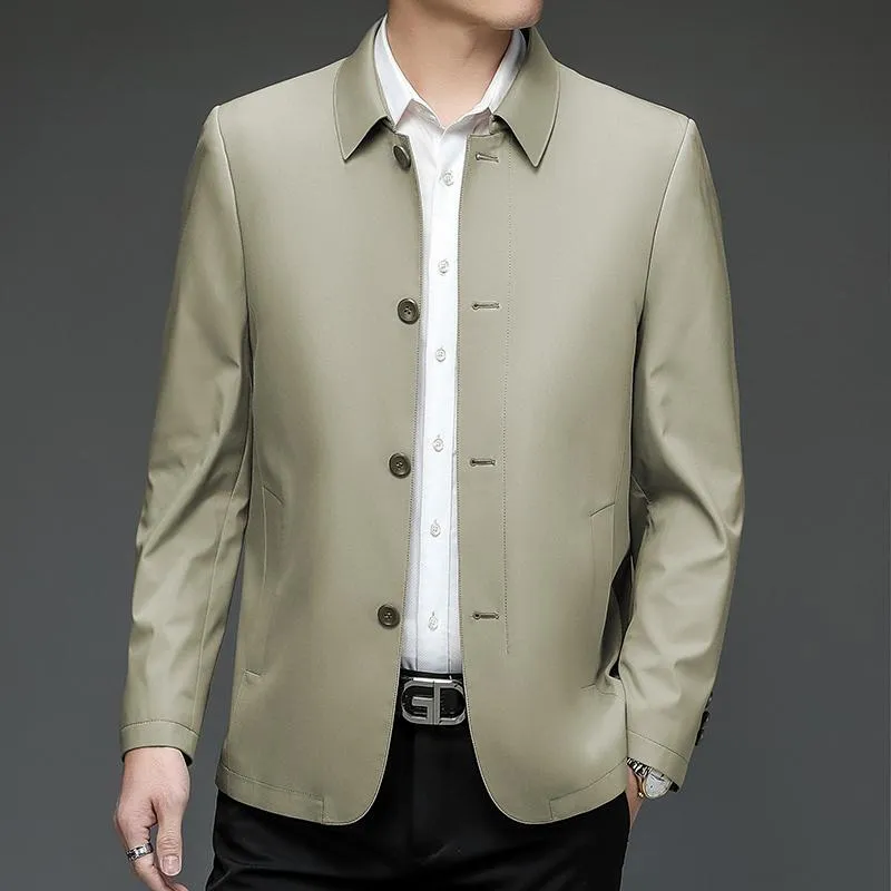 Jackets masculinos Spring Autumn Khaki Mens de alta qualidade Bedida de cor sólida de cor sólida
