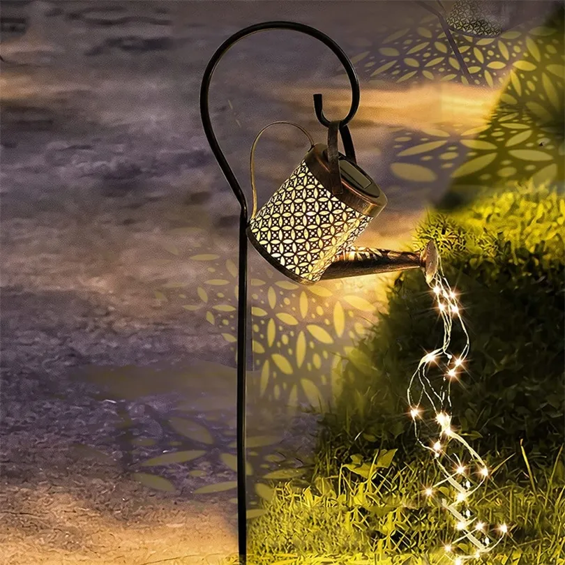 Solar Powered Watering Can Sprinkles Fairy Waterproof Shower LED Light Lantern for Outdoor Garden Lighting Lawn Courtyard Decor 220429