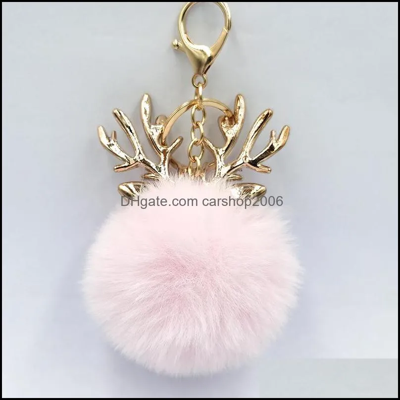 cute pompom key rings for girls women fluffy pompoms with keychains animal deer keyfobs fashion bag pendant jewelry p278fa