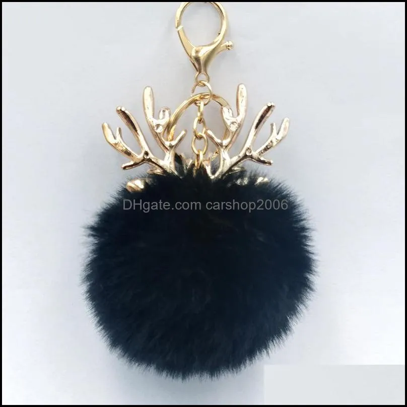 cute pompom key rings for girls women fluffy pompoms with keychains animal deer keyfobs fashion bag pendant jewelry p278fa