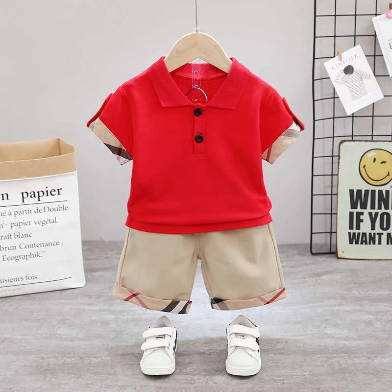 Kinder Designer Kausal Outfits Sommer Jungen Plaid Sport Kleidung Sets Kinder Streifen Kurzarm T-Shirt Tops + Shorts 2 stücke Anzüge