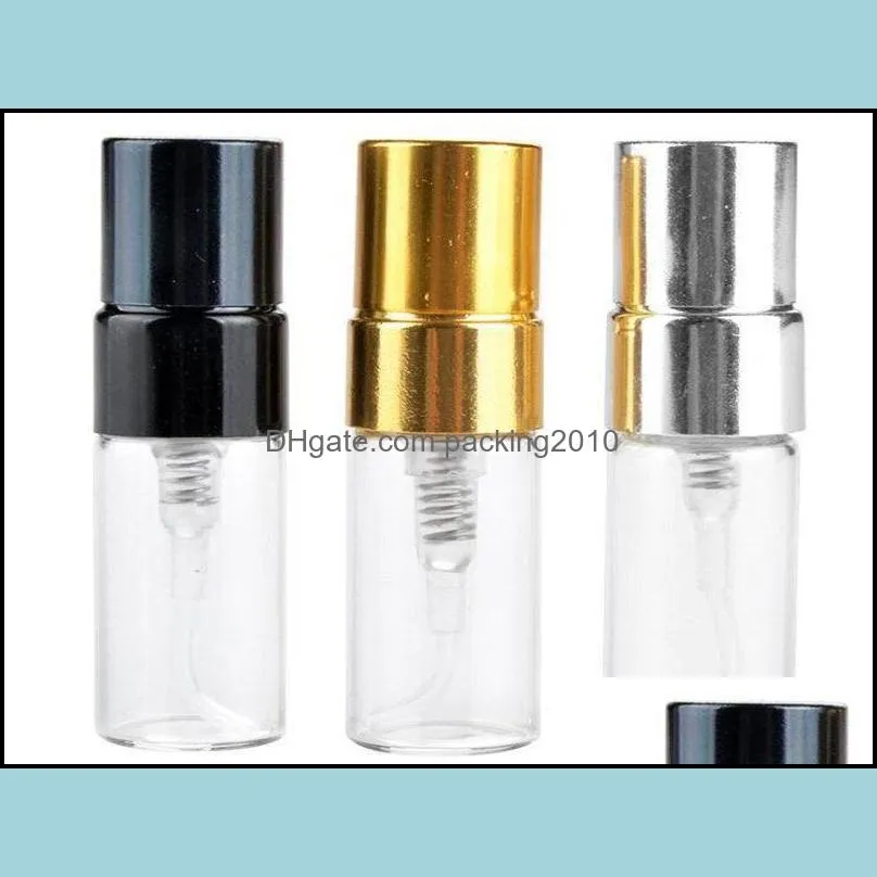 3ML Travel Refillable Glass Perfume Bottle With UV Sprayer Cosmetic Pump Spray Atomizer Silver Black Gold Cap