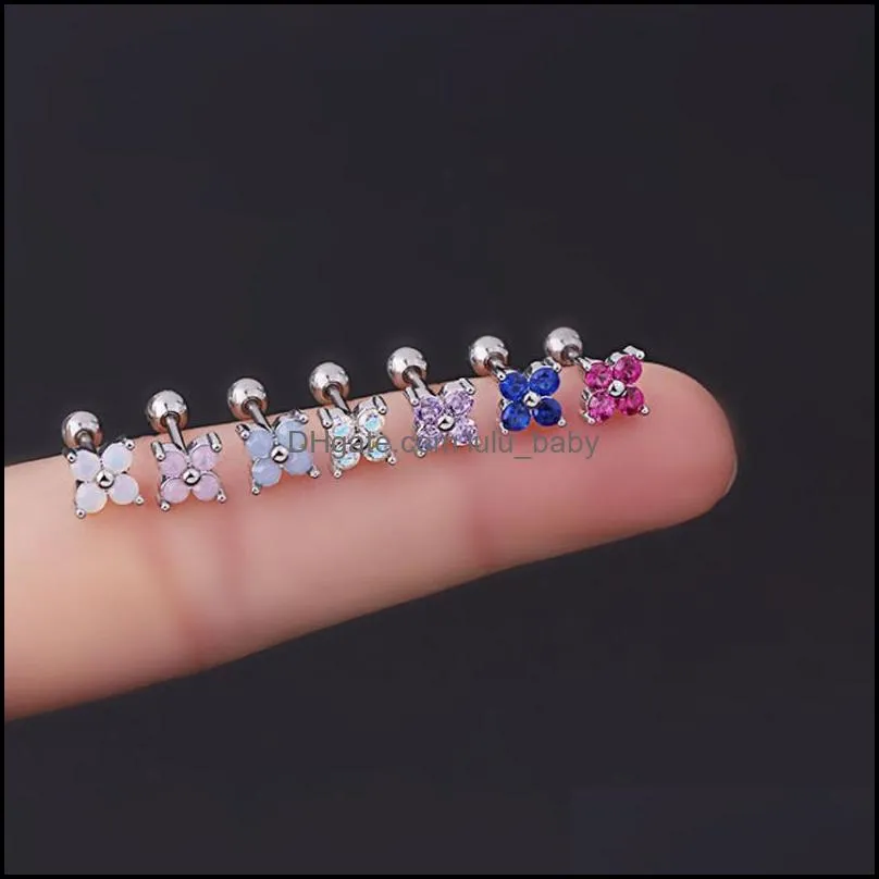 set of 7pcs opal colorful zircon cartilage tragus body earrings titanium steel helix conch ear studs for women