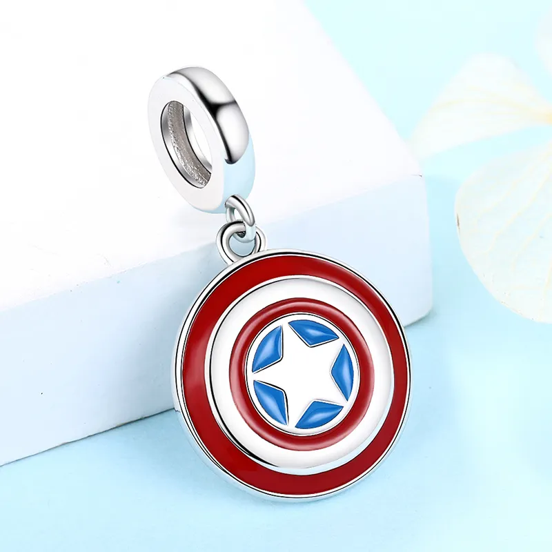 925 Sterling Silver Super Hero Shield Charm Bead met rode email Fit Pandora -armband voor vrouwen