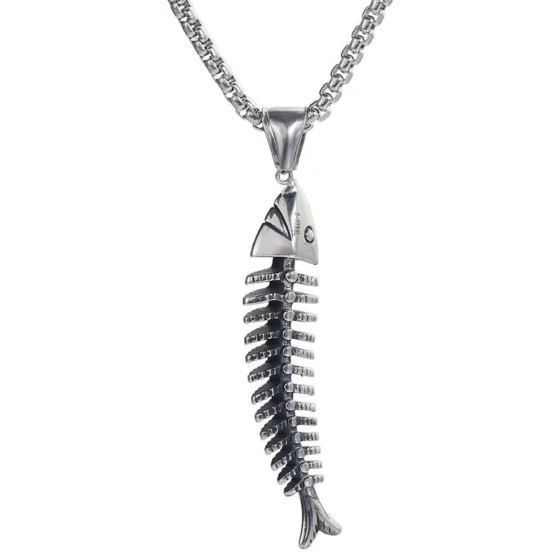 Pendant Necklaces Stainless Steel Fish Shape Fishbone Necklace Hip Hop Gothic Style Male Punk Boho Jewelry GiftsPendant