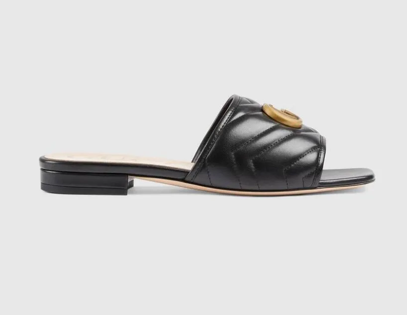 Designer kvinna G Dam läder tofflor Dam Sandaler Slide Sandal Plattform Slipper Chunky 2,4" klackhöjd Skor Sommarpräglade flip Flops