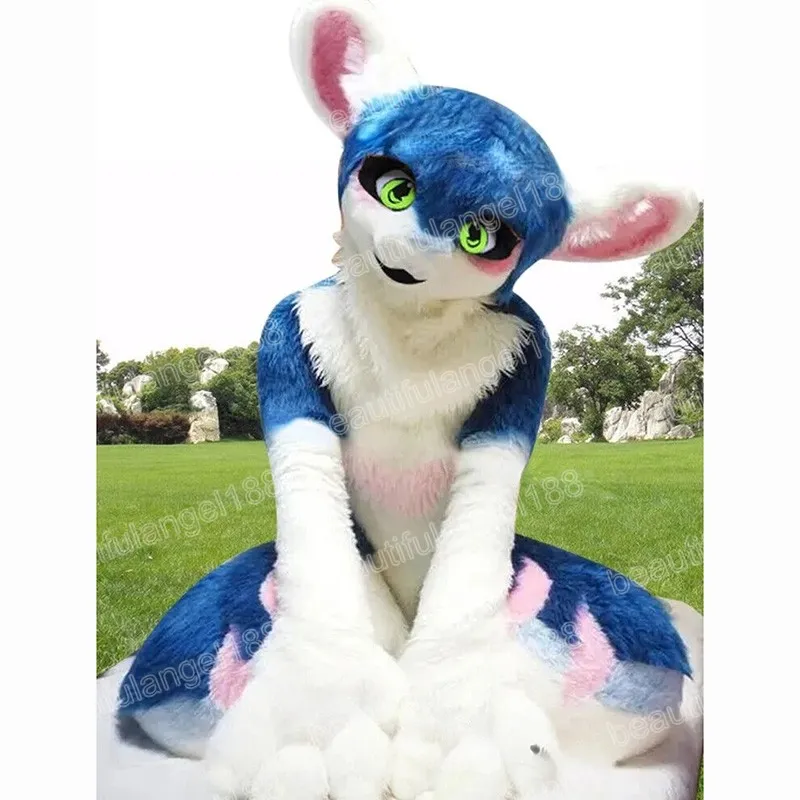 Halloween Blue Husky Fox Dog Mascot Costume Top Quality Cartoon Plush Anime Theme Character Christmas Carnival Adults Birthday Party Fancy Outfit