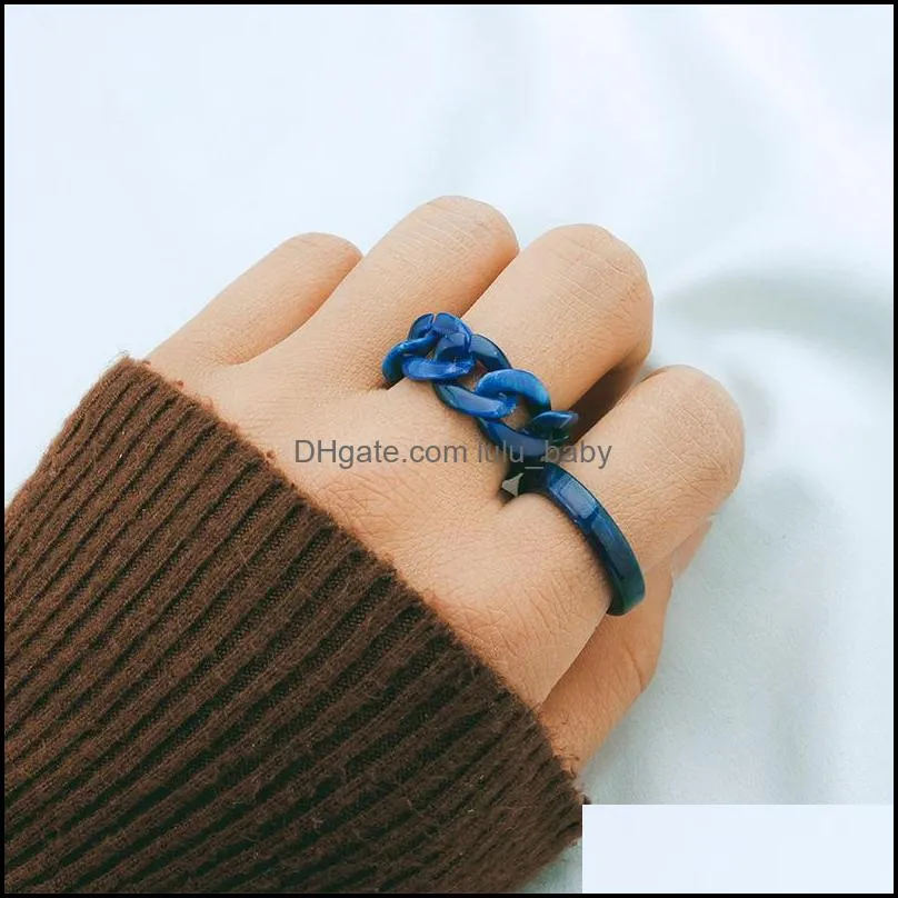 Korean 2 Pcs/set Band Rings Individual Retro Color Resin Acrylic Geometric ins style personality Chain-Rings for Women Party Jewelry Ring Jewelry