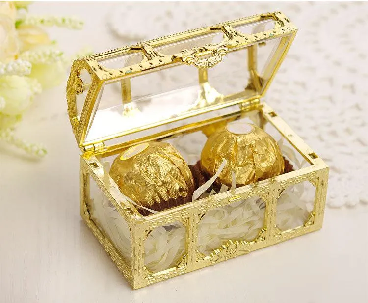 Present wrap stks creatieve geschenkdoos sieraden opslag stijl goud zilver plast bonbondoos schatkist vormige bedankje doosgift wrapift