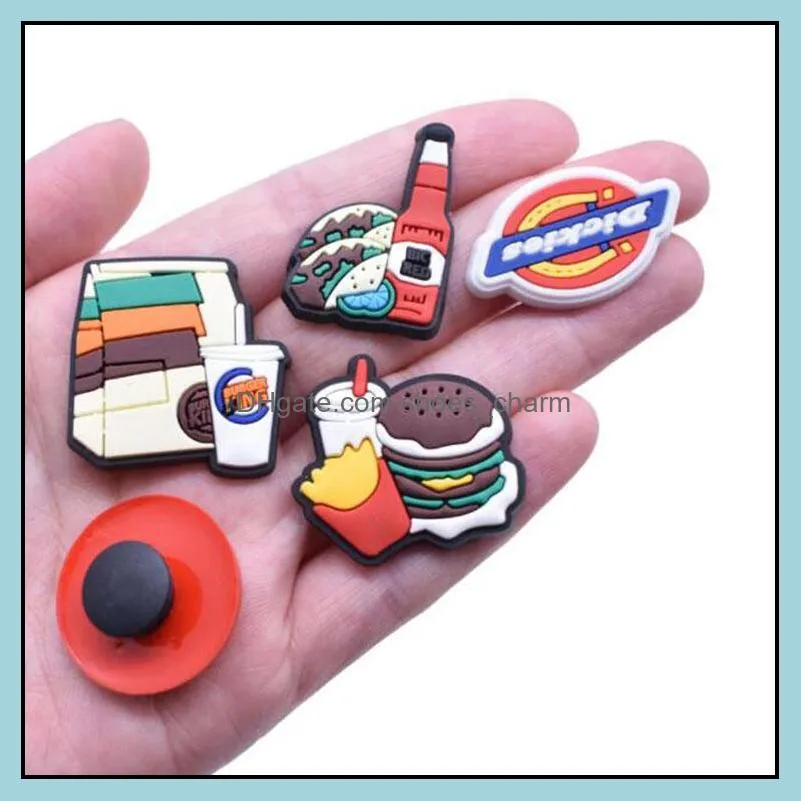 fast ship cartoon food drink croc shoe charms pvc clog garden shoe flower soft rubber shoecharms buckle bracelet wristband decoration