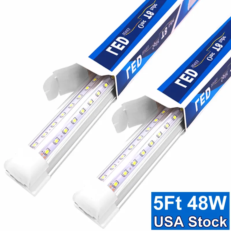 5FT LED Shop Lights, 60 pouces Linkable Integrated Tube Bulbs, V Shape 45W 48W 5000LM, 5' Cooler Light, 60'' Direct Wired Strip Bar USA STOCK