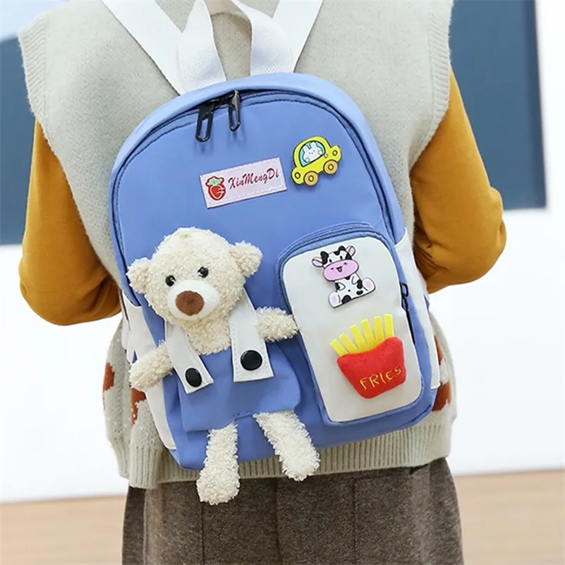 Cartoon Bear Canvas School Bags For Gilr Cute Kids Kindergarten School Children Backpacks Girls Boy Book Back Pack 220630