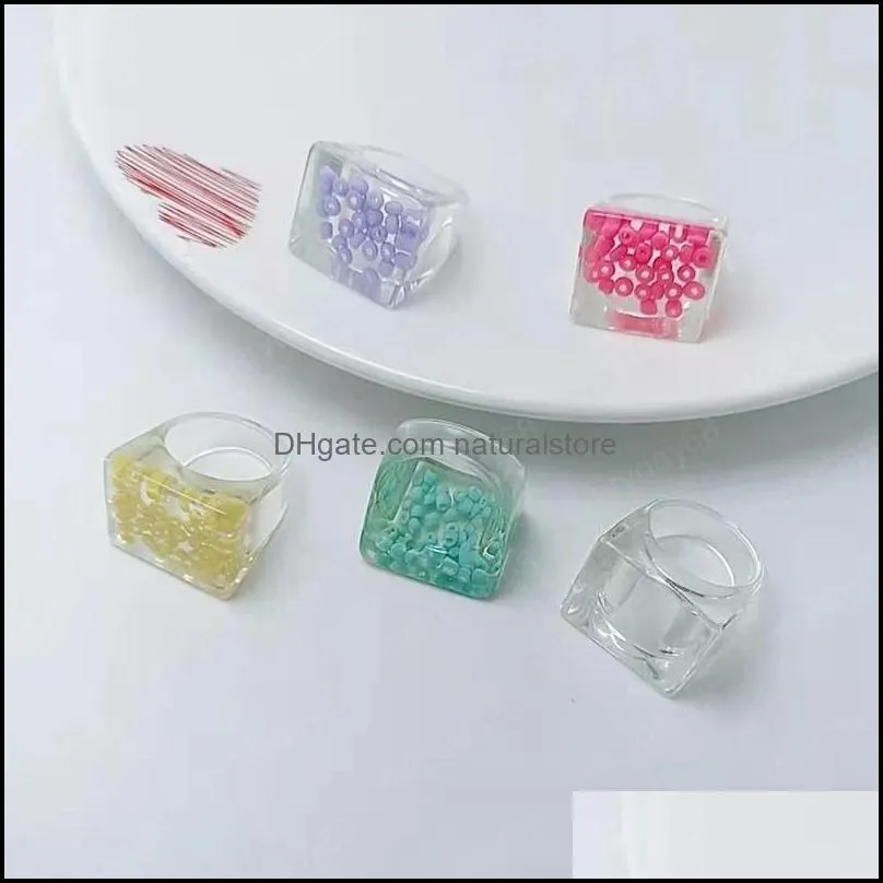 2021 Colorful Transparent Acrylic Irregular Resin Ring For Women Girls Color Party aesthetic Jewelry Rings