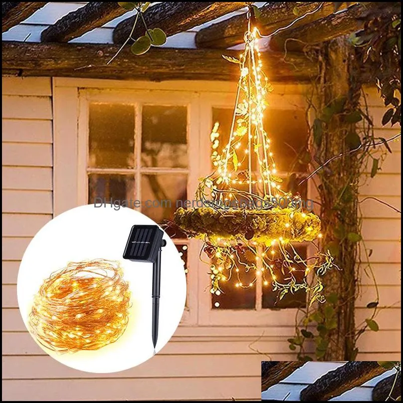 Solar Garden Light String 100 Led 10m Outdoor Christmas Decoration Strip Lights Copper Wire Ground Plug Fairy Lighting Hot Sale 13 9ls