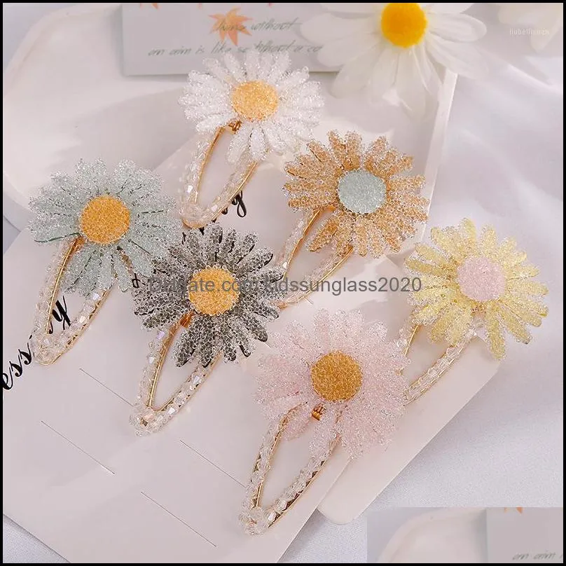 Hair Accessories Baby Kids Maternity New Sun Flower Hairpin Small Daisy Crystal Side Clip Bb Mori Girl Dhdpd