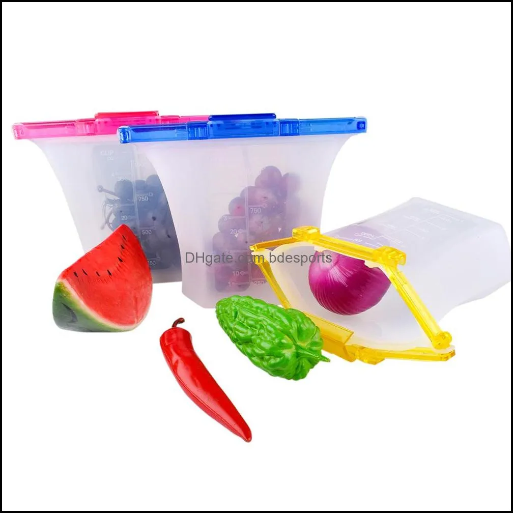 Reusable Food Storage Bags One Step Lock Leakproof Standing Silicone Bag Containers Sandwiches Liquid Snack Fruit  Saver