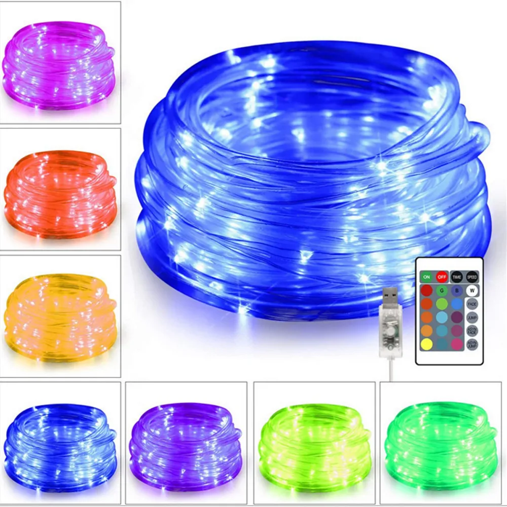 RGB LED Light Slang 5m 10m 20m USB Fairy String Remote REGELSCHUWING Waterdicht Garlandlicht