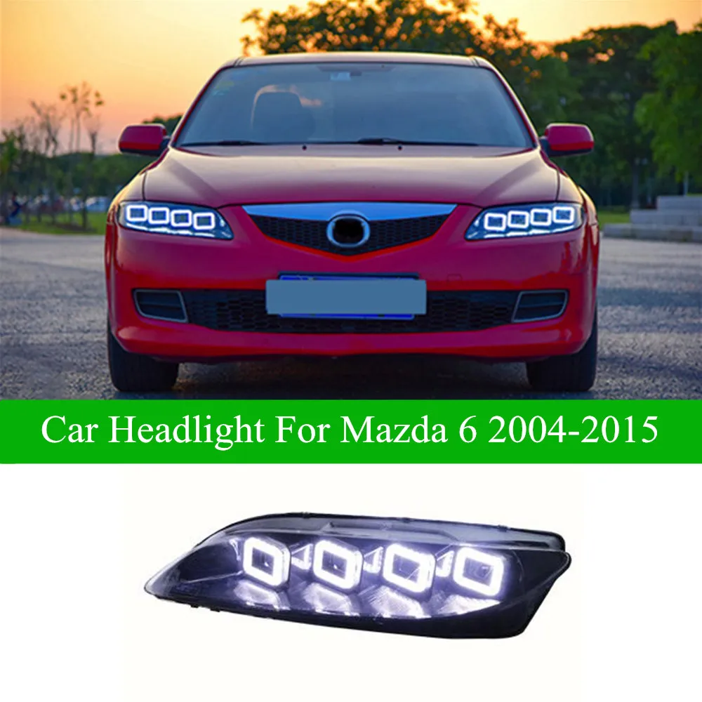 Auto lopende hoofdlicht voor Mazda 6 LED-koplamp Montage 2004-2015 DRL Dynamische richtingaanwijzer Signaal Hoge bundel Auto-accessoires Lamp