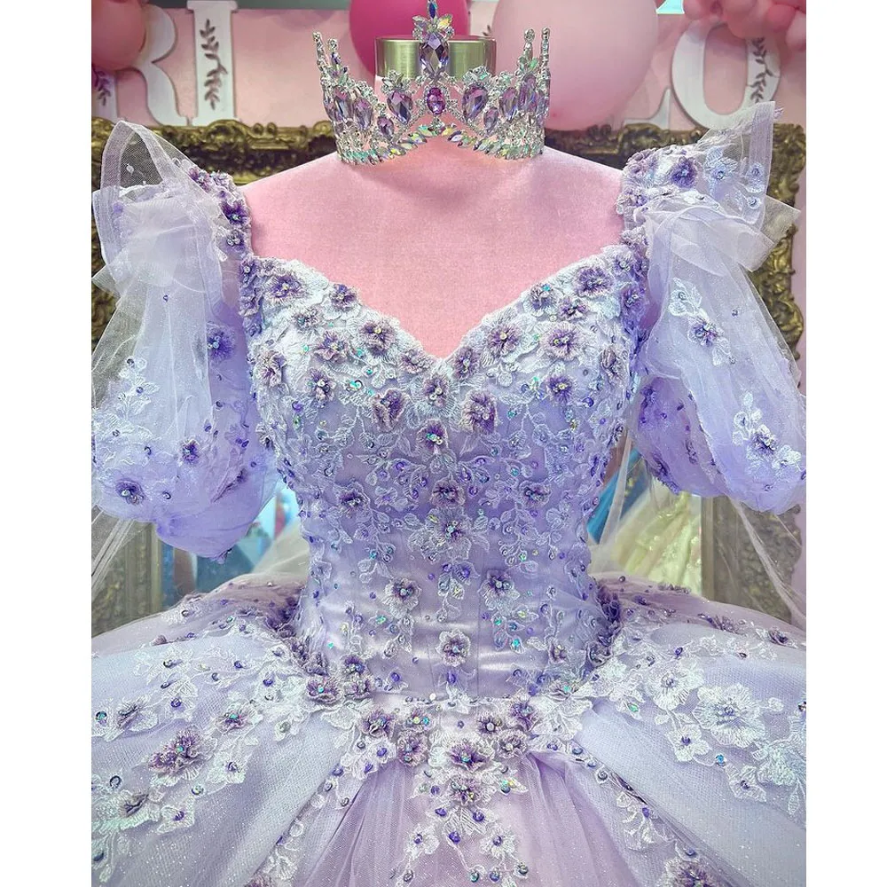 2022 Lilac Half Puff Sleeve Appliques Lace Rapunzel Themed