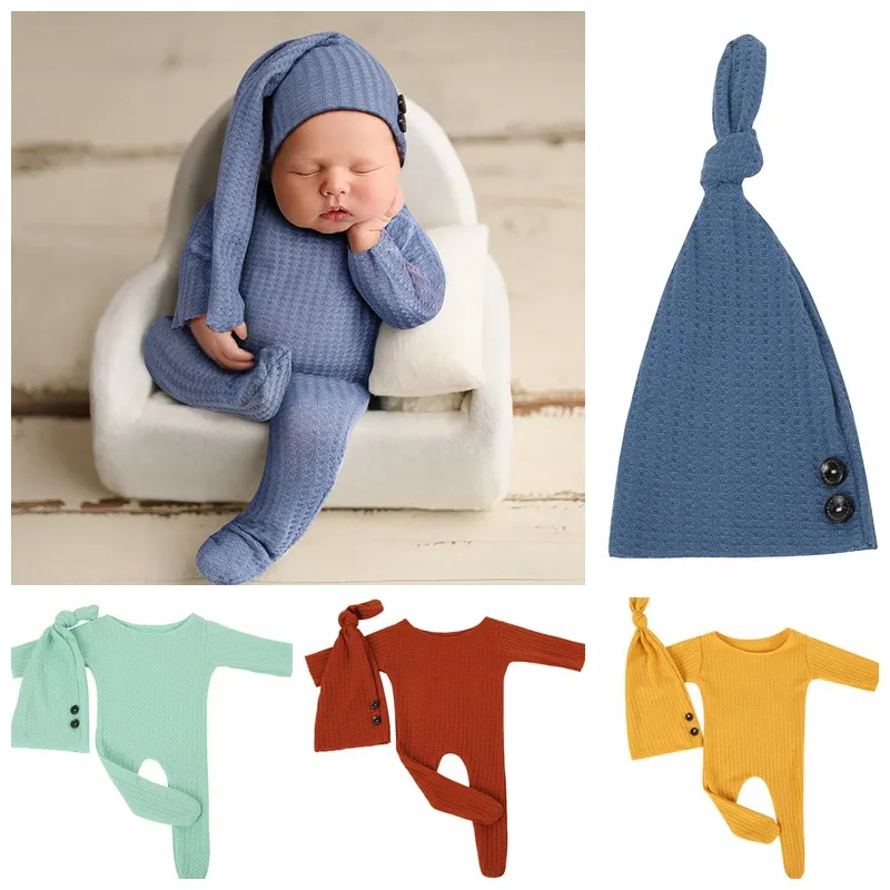 Baby Mädchen Jungen Gestrickte Strampler Einteiligen Anzug Kleidung Sets Mit Lange Schwanz Kappe Fotografie Requisiten Infant Nette Neugeborene Overalls Bodysuit m4098