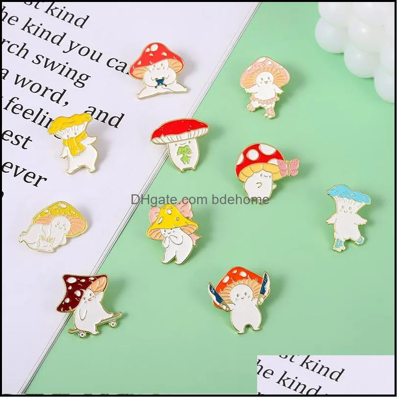 cartoon lovely mushroom series shaped brooches pins unisex lovers fungus alloy paint clothes pins bags hat sweater jeans buckle badges ornaments