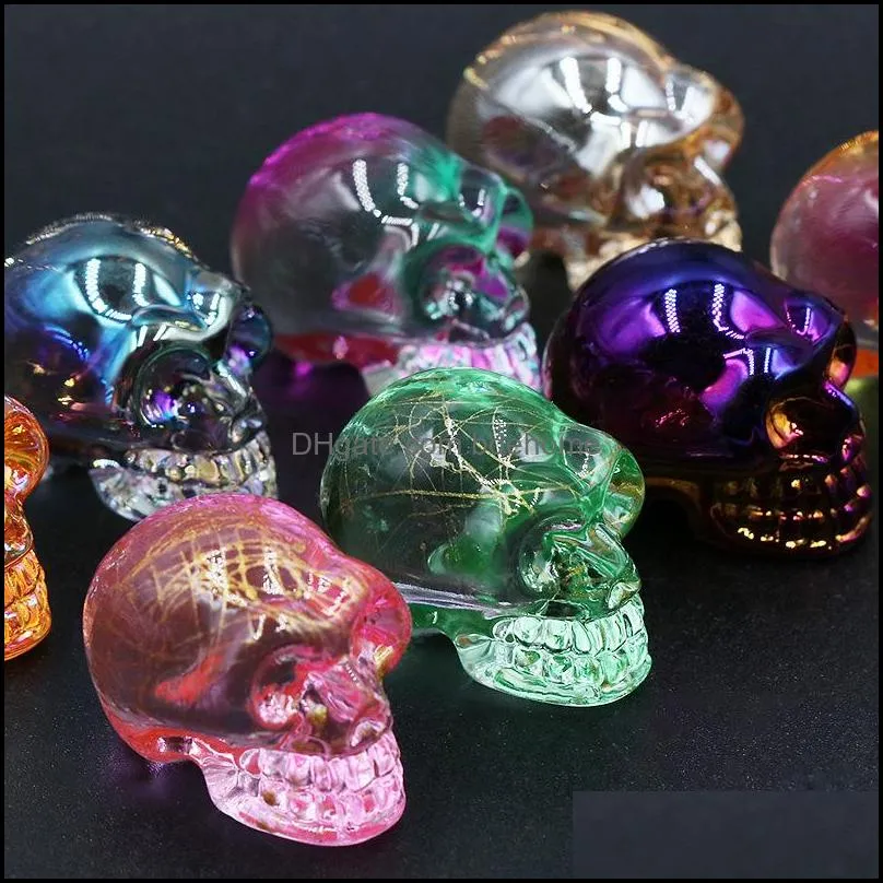 Electroplating Crystals stone Skull Figurines Colorful Quartz Cranium Gems Sculpture Aquarium Chakra Home Decoration Witchcraft Wicca