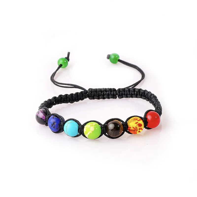 Kleurrijke Gevlochten Touw Armbanden Voor Vrouwen Mannen 7 Chakra Armband Natuurlijke Crystal Healing Stone Yoga